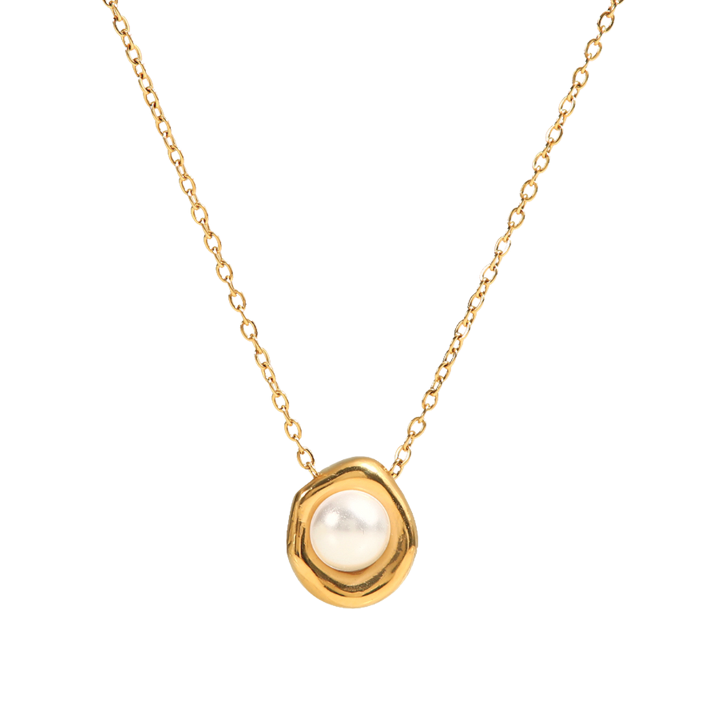 Perlen-Anhänger Kette 18K Vergoldet Wasserfest Edelstahl 316L Elegant