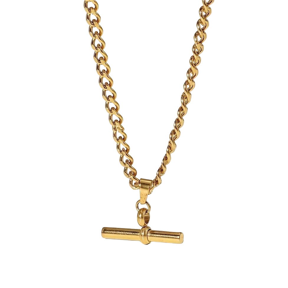 T-Bar Kette Anhänger 18K Vergoldet Wasserfest Edelstahl 316L