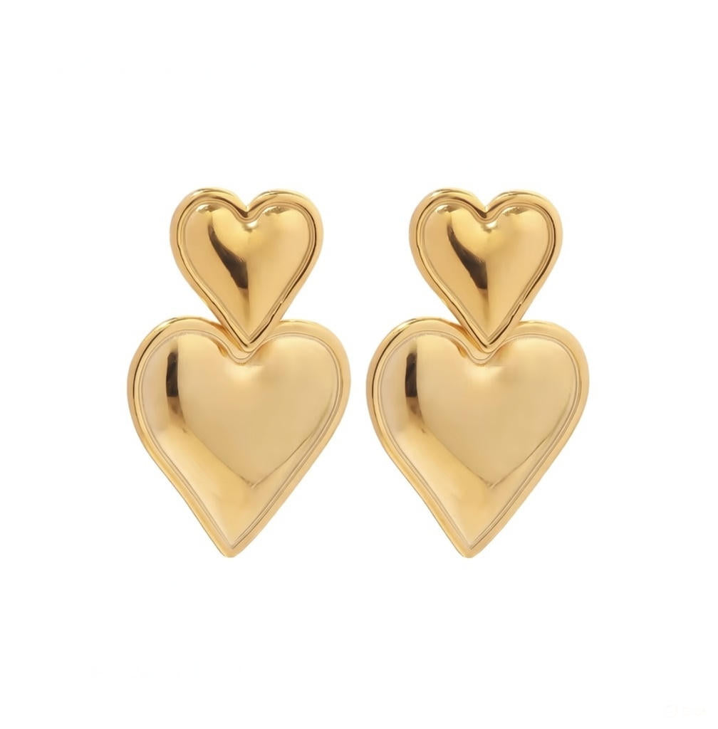Doppelherz Ohrringe 18K Vergoldet / Silber Wasserfeste Edelstahl 316L Statement Ohrringe