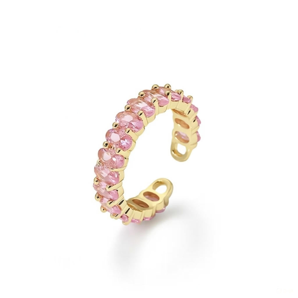 Rosa Zirkon Ring 18K Vergoldet - Verstellbarer Edelstahl 316L Ring Wasserfest