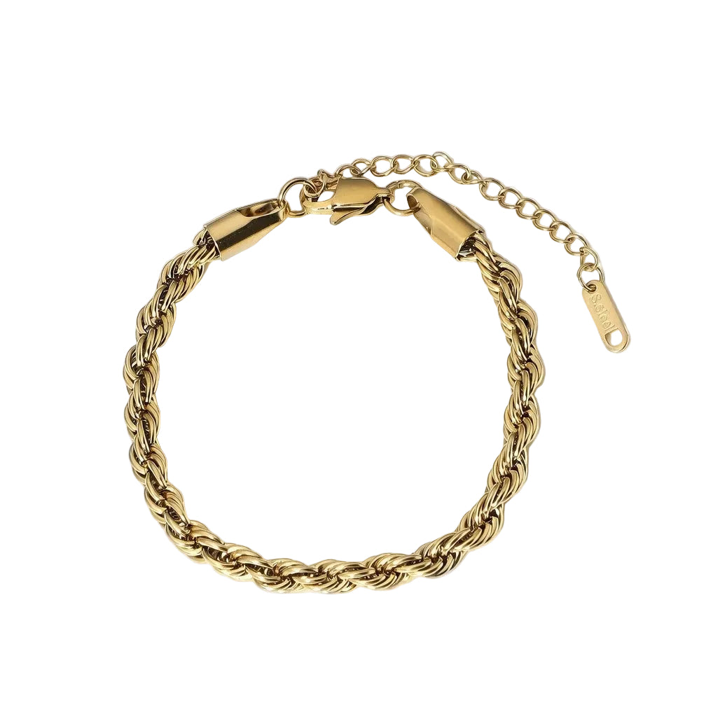 Twist Rope Armband 5mm Statement 18K Vergoldet Wasserfest Edelstahl 316L Stapelbar