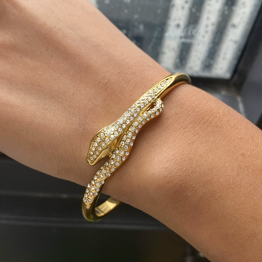 Armreif Zirkonia 18K Vergoldet Wasserfest Edelstahl 316L Offen Verstellbar