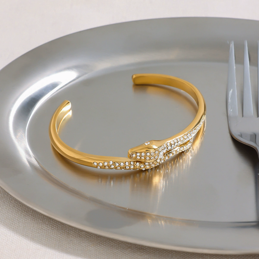 Armreif Zirkonia 18K Vergoldet Wasserfest Edelstahl 316L Offen Verstellbar
