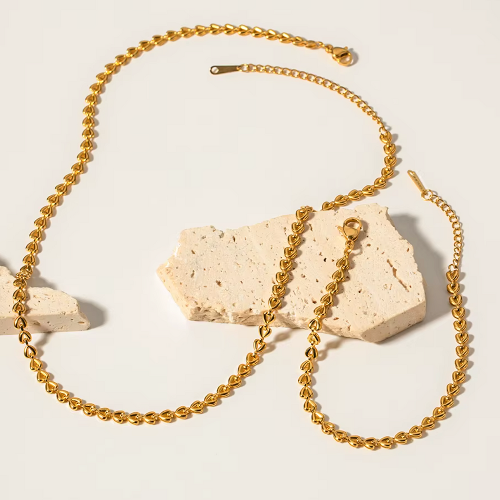 Halskette Herzkette 18K Vergoldet Verstellbar Wasserfest Edelstahl 316L Elegant