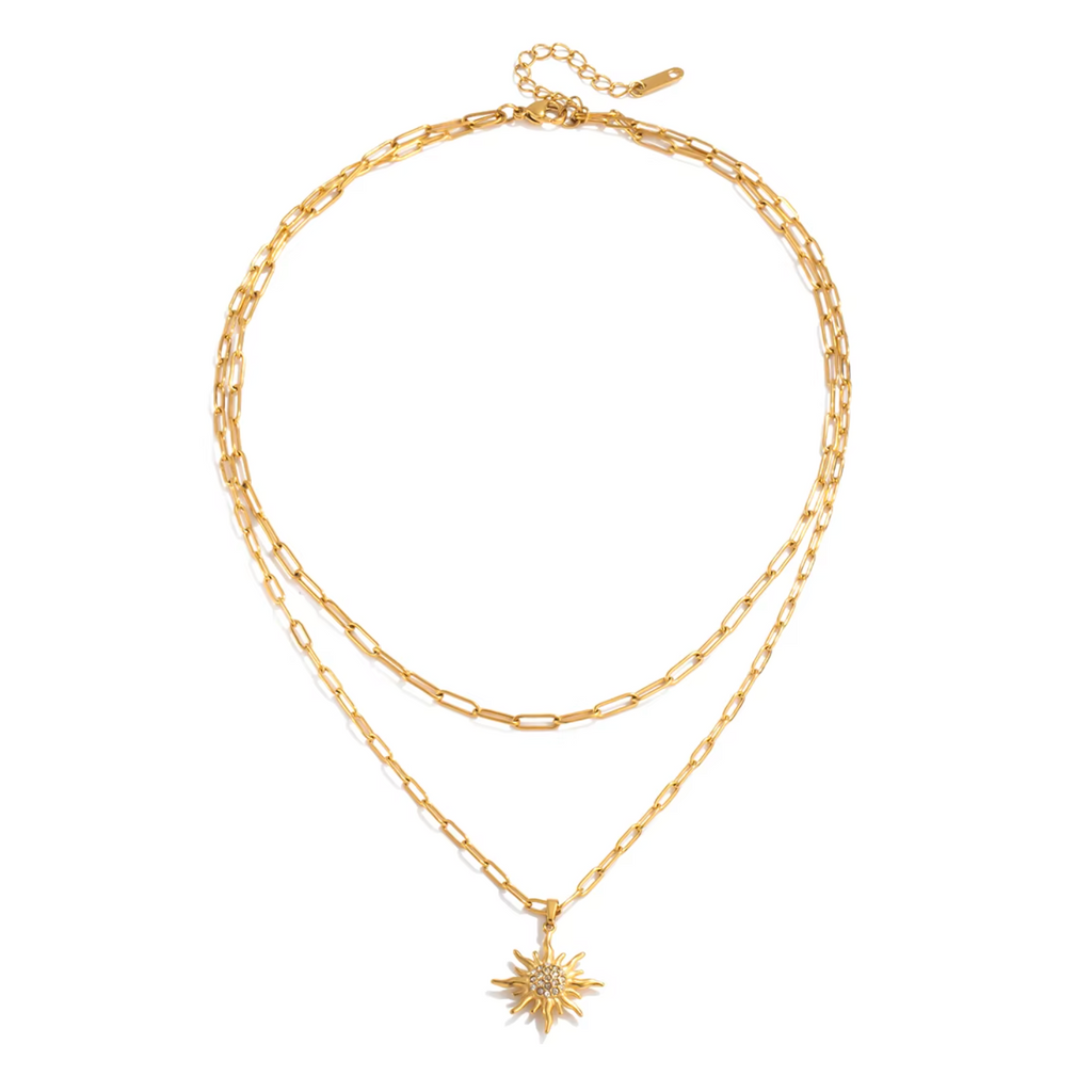 Halskette Sonne Zirkonia 18K Vergoldet Wasserfest Edelstahl 316L Elegant