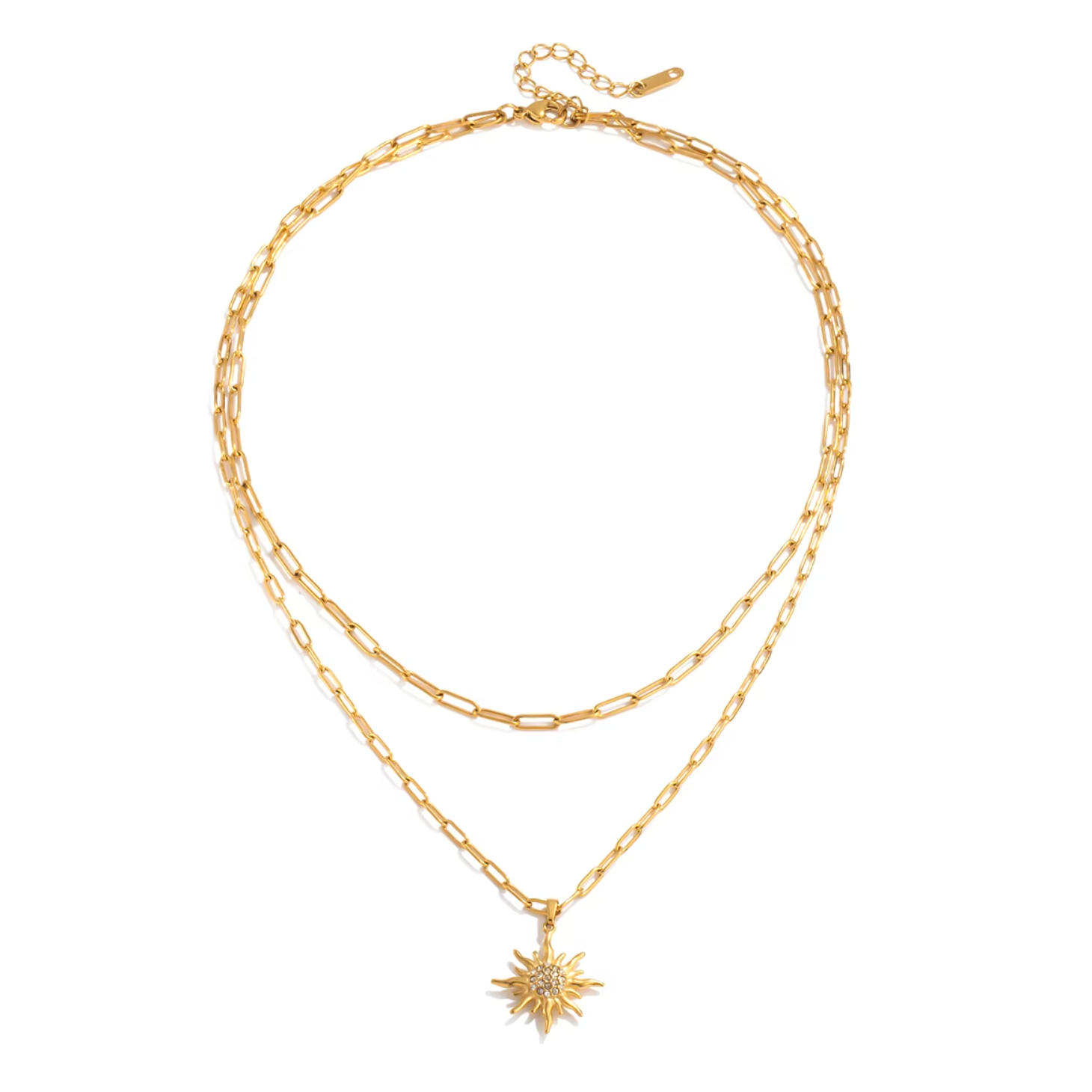 Halskette Sonne Zirkonia 18K Vergoldet Wasserfest Edelstahl 316L Elegant