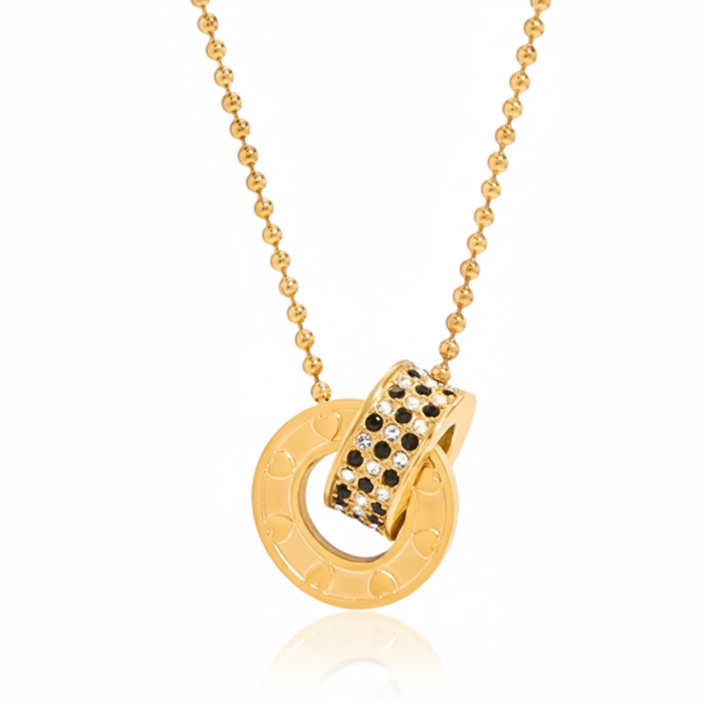Halskette Doppelring Zirkonia 18K Vergoldet Wasserfest Edelstahl 316L Elegant