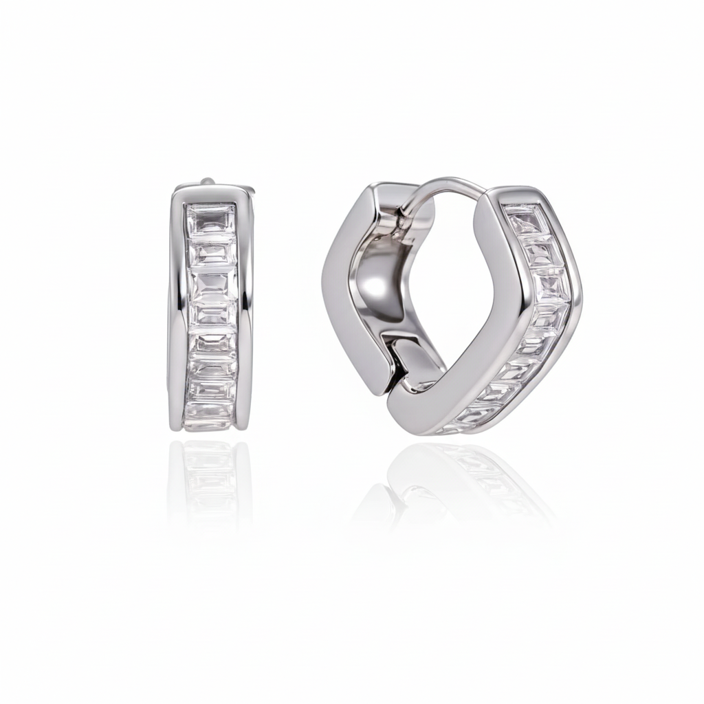 Creolen Zirkonia Silber Finish Wasserfest Edelstahl 316L Elegant Huggie
