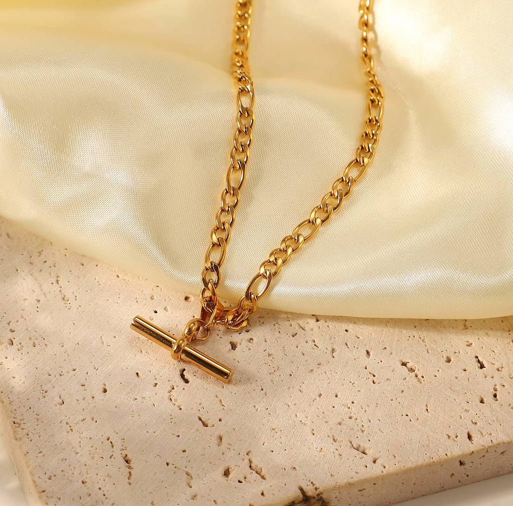 T-Bar Kette Anhänger 18K Vergoldet Wasserfest Edelstahl 316L