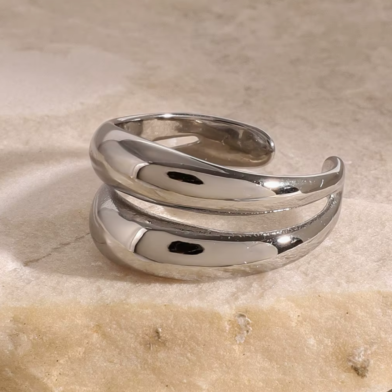 Chunky Ring 18K Vergoldet / Silber Wasserfest Edelstahl 316L Doppel-Wickel