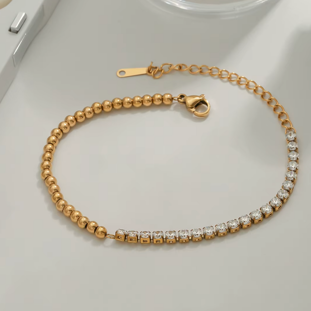 Tennis-Perlen Armband 18K Vergoldet / Silber Wasserfest Edelstahl 316L