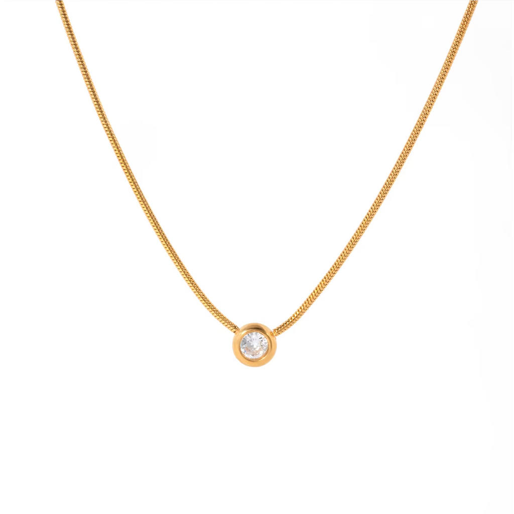 Schlangenkette  18K Vergoldet mit Zirkonia-Anhänger Wasserfest Edelstahl 316L Premium