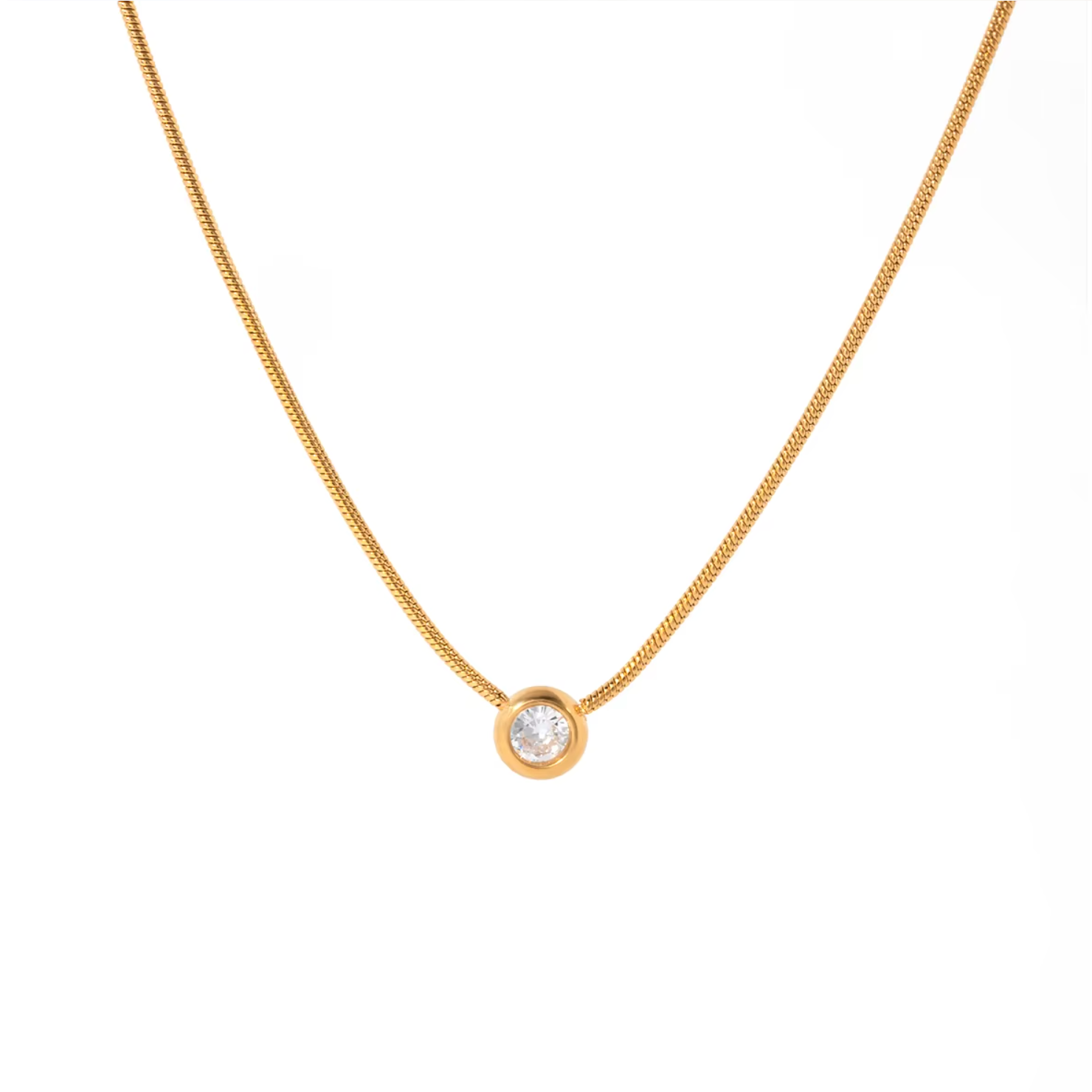 Schlangenkette  18K Vergoldet mit Zirkonia-Anhänger Wasserfest Edelstahl 316L Premium