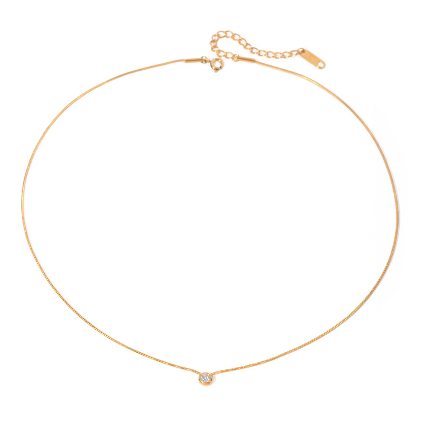 Schlangenkette  18K Vergoldet mit Zirkonia-Anhänger Wasserfest Edelstahl 316L Premium
