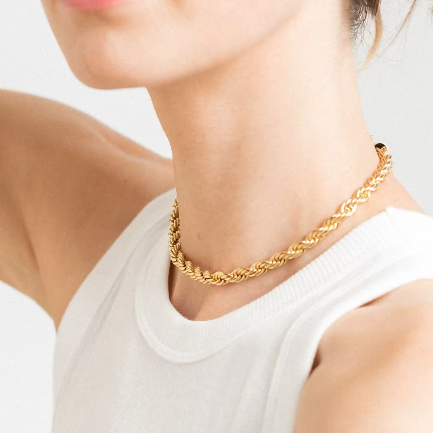 Twist Rope Chain 18K Vergoldet 5mm Wasserfest Edelstahl 316L Stapelbar