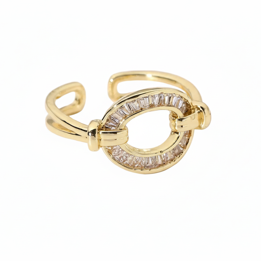 Ring Karabiner 18K Vergoldet Zirkonia Verstellbar Wasserfest Edelstahl 316L Trendy