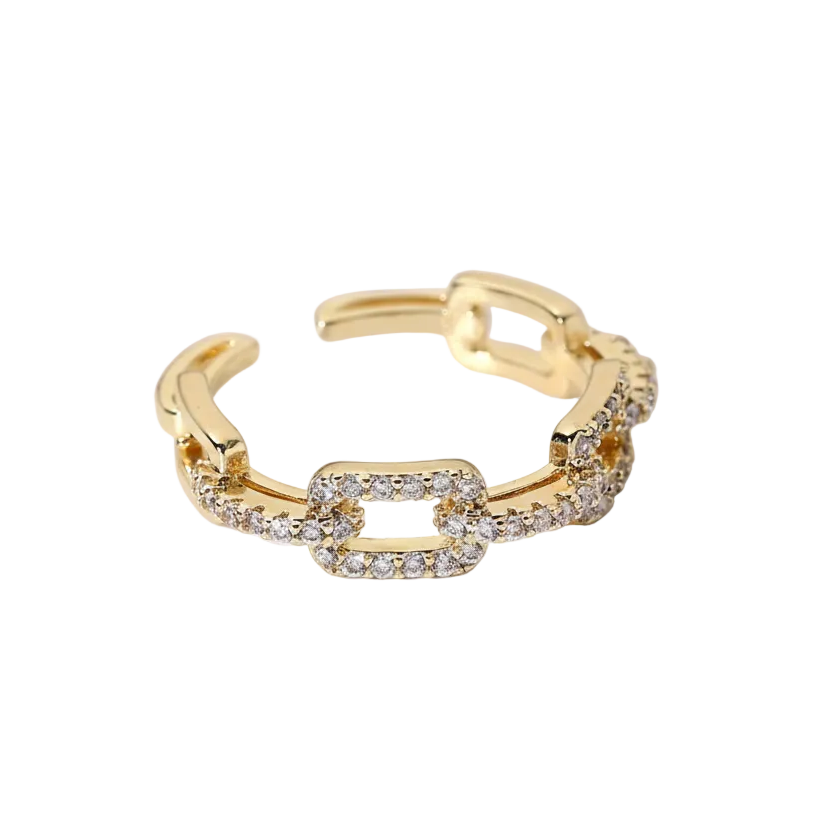 Ring Kette 18K Vergoldet Zirkonia Wasserfest Edelstahl 316L Elegant
