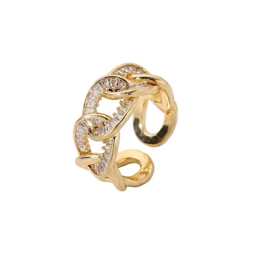 Ring Bellina Kette 18K Vergoldet Baguette Zirkonia Verstellbar Wasserfest Edelstahl 316L Luxuriös