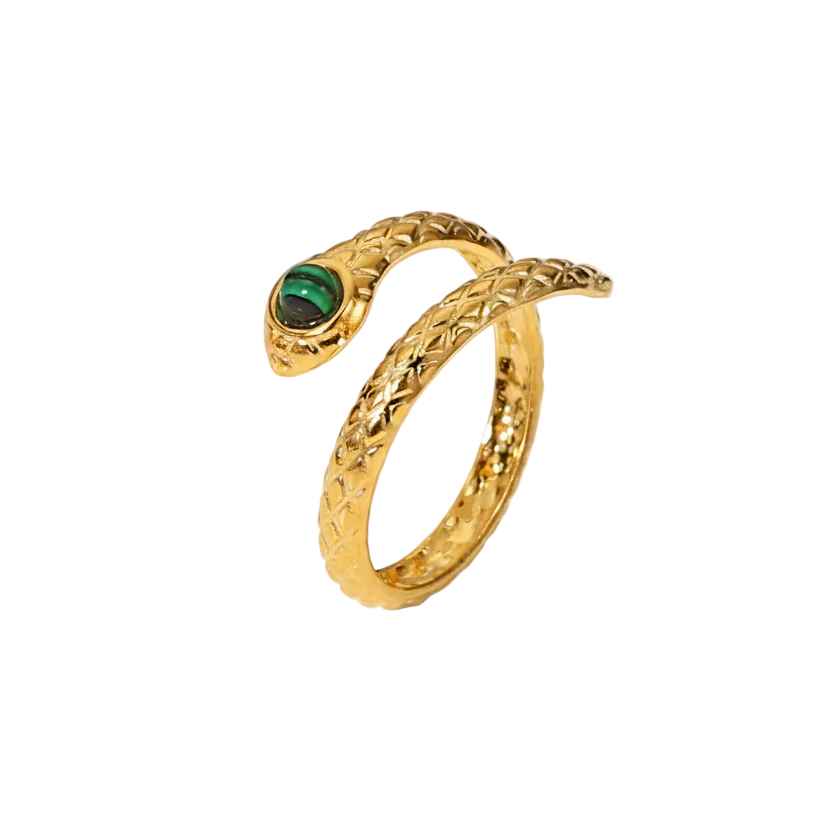 Ring Schlange 18K Vergoldet Grün Minimalistisch Verstellbar Wasserfest Edelstahl 316L Modern