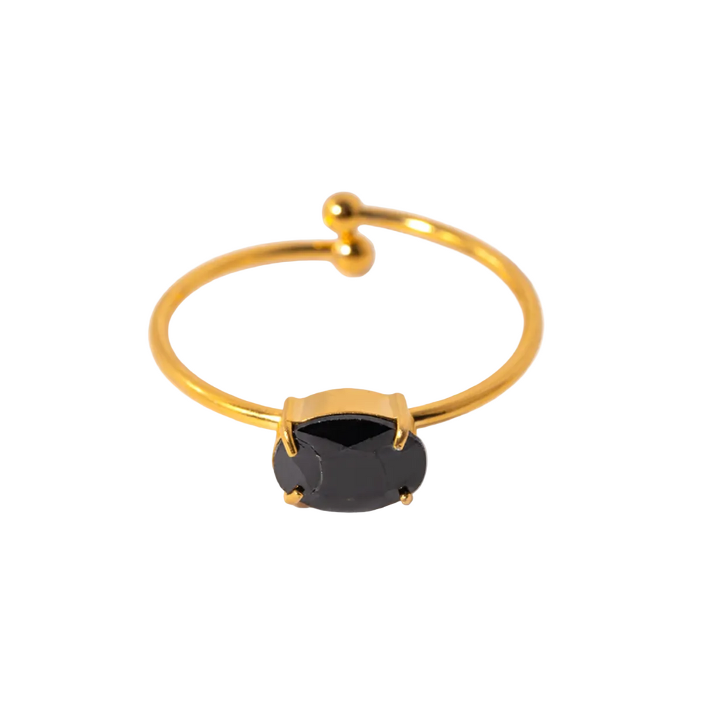 Ring "Solitara" Schwarz 18K Vergoldet Verstellbar Wasserfest Edelstahl 316L Solitär