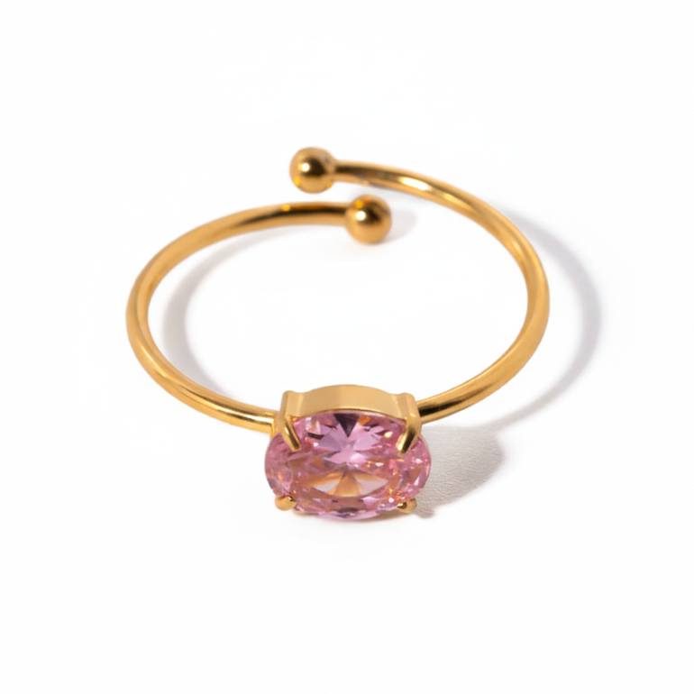 Ring "Solitara" Rosa 18K Vergoldet Verstellbar Wasserfest Edelstahl 316L Solitär