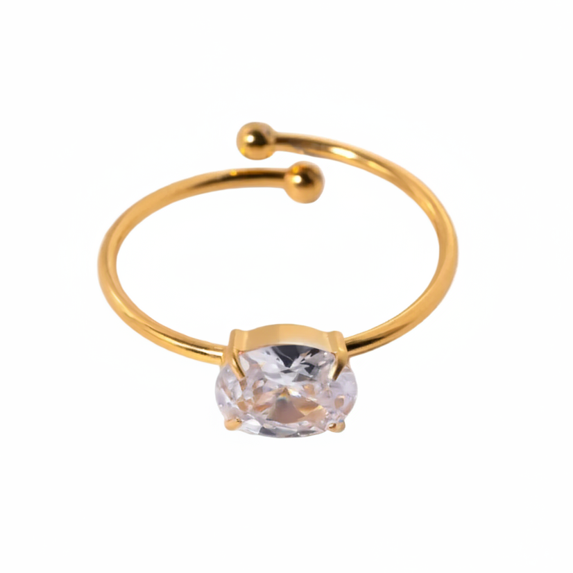 Ring "Solitara" Weiß 18K Vergoldet Verstellbar Wasserfest Edelstahl 316L Solitär