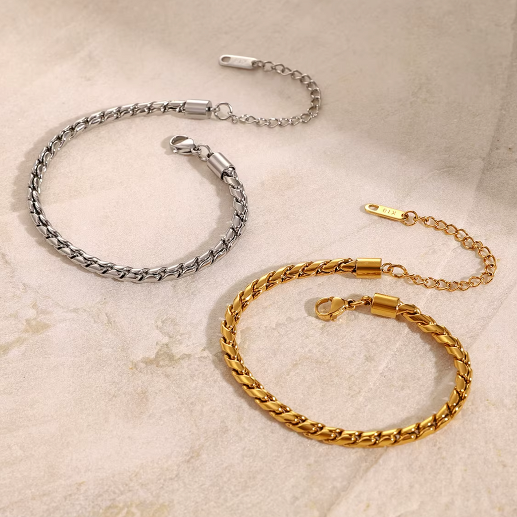 Armband "Spiga" Weizenkette 18K Vergoldet Verstellbar Wasserfest Edelstahl 316L Elegant
