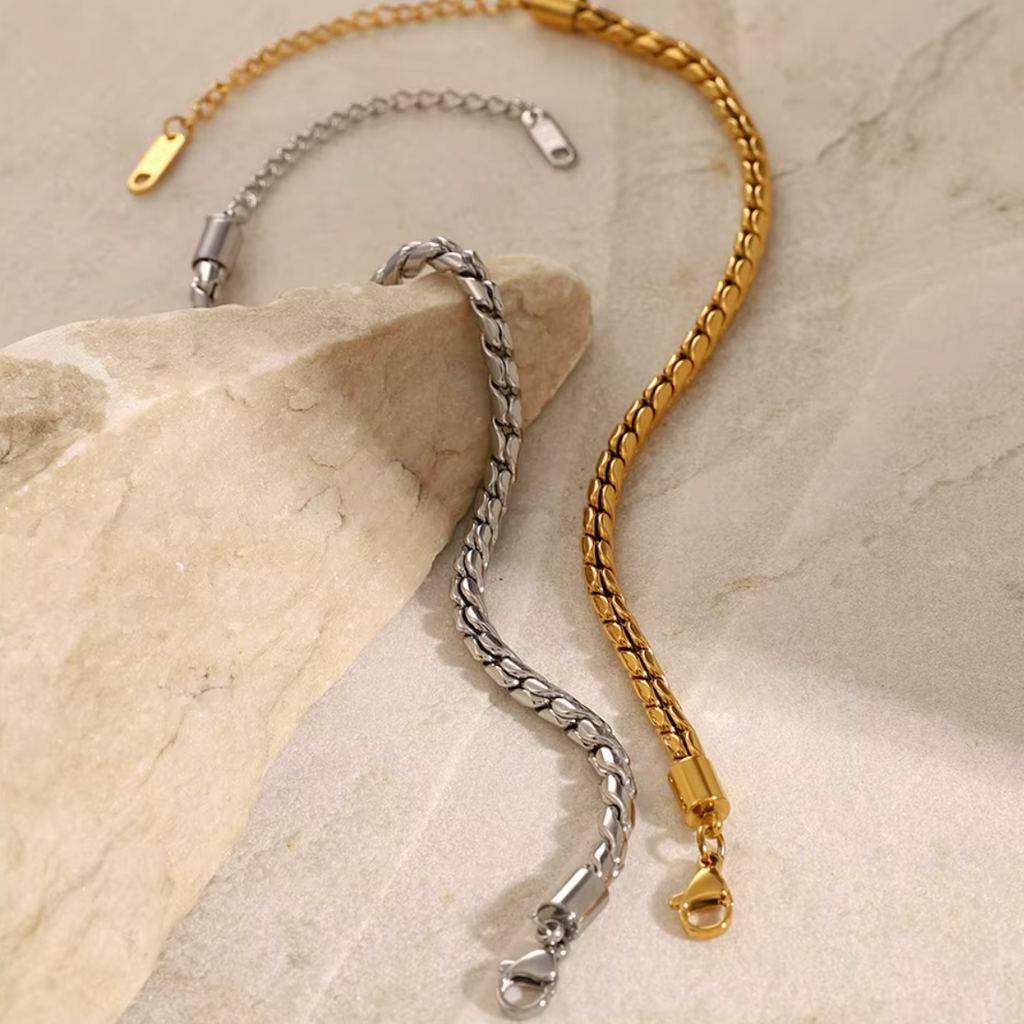 Armband "Spiga" Weizenkette 18K Vergoldet Verstellbar Wasserfest Edelstahl 316L Elegant