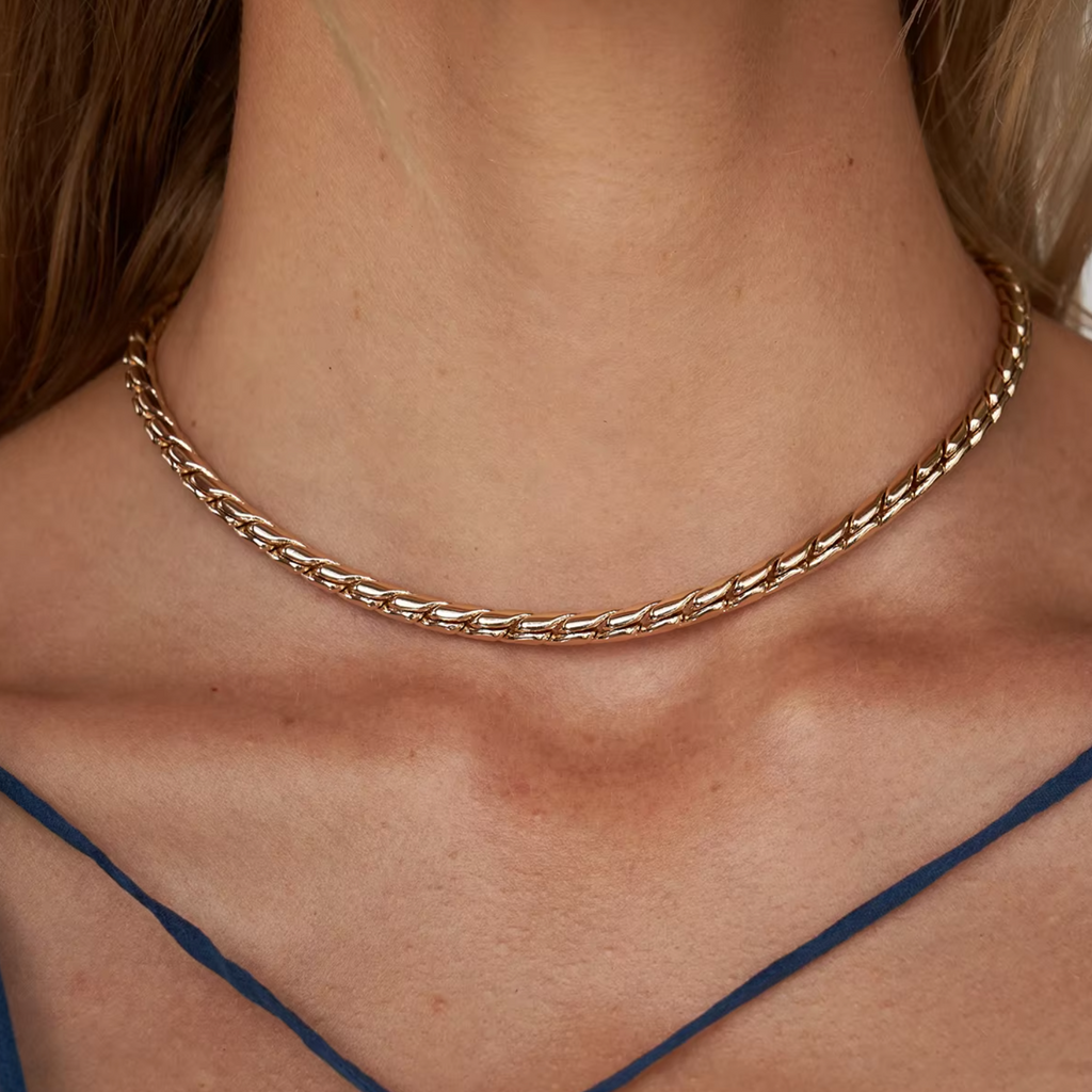 Halskette "Spiga" Weizenkette 18K Vergoldet Verstellbar Wasserfest Edelstahl 316L Elegant