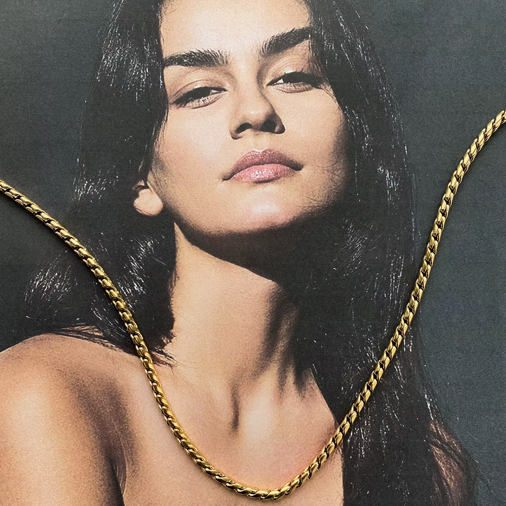 Halskette "Spiga" Weizenkette 18K Vergoldet Verstellbar Wasserfest Edelstahl 316L Elegant