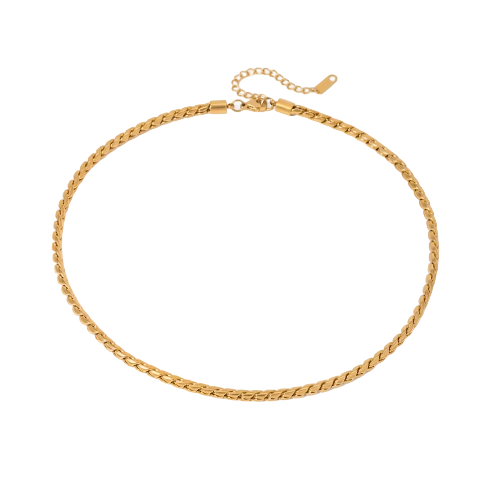 Halskette "Spiga" Weizenkette 18K Vergoldet Verstellbar Wasserfest Edelstahl 316L Elegant