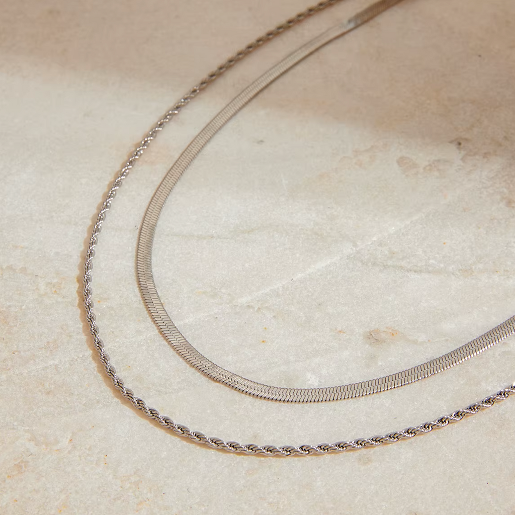 Halskette Layering Doppelkette Silber Verstellbar Wasserfest Edelstahl 316L Modern