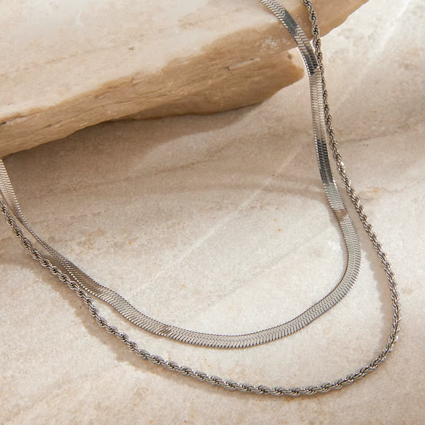 Halskette Layering Doppelkette Silber Verstellbar Wasserfest Edelstahl 316L Modern