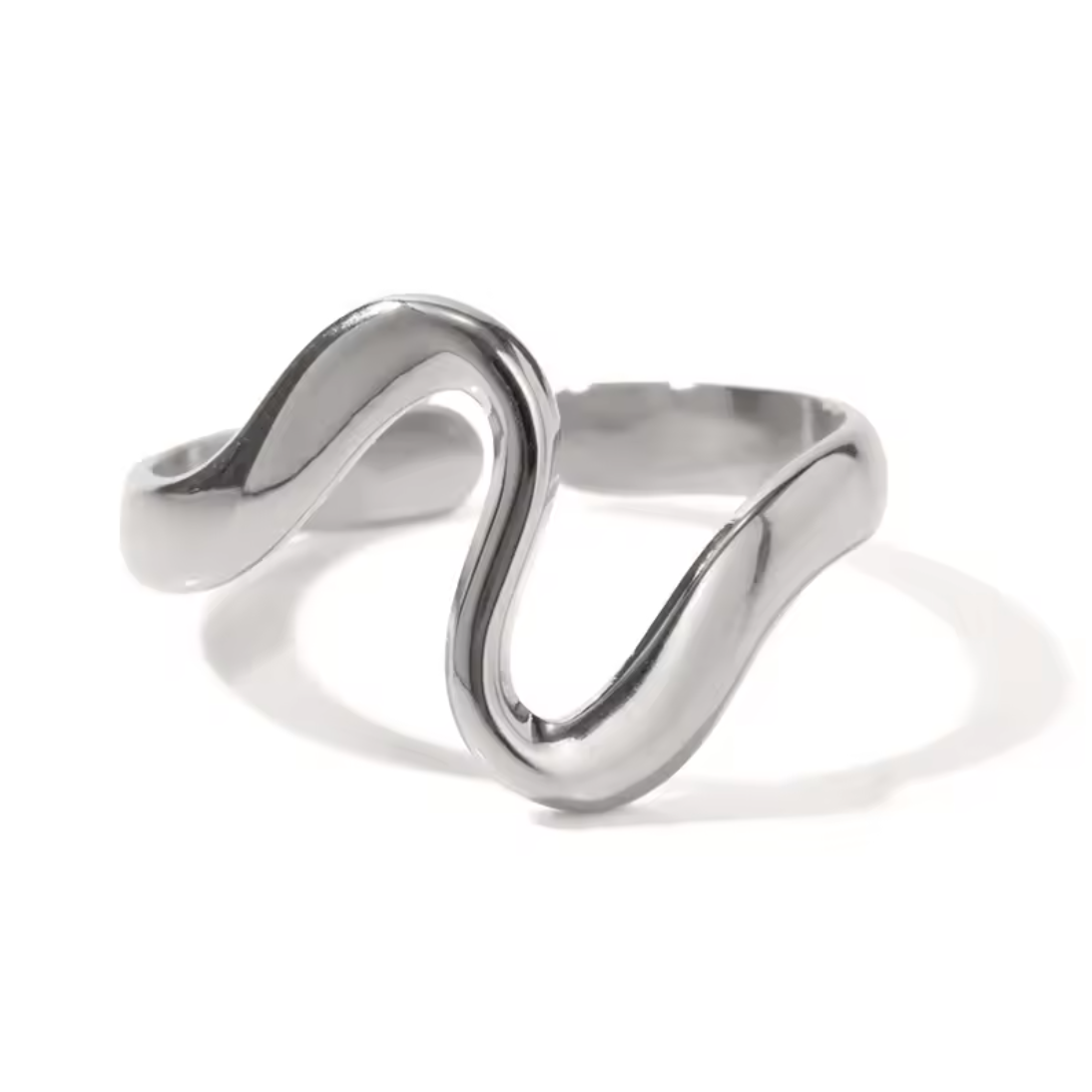 Ring Wave Silber Finish Wasserfest Edelstahl 316L Modern  Verstellbar Offen