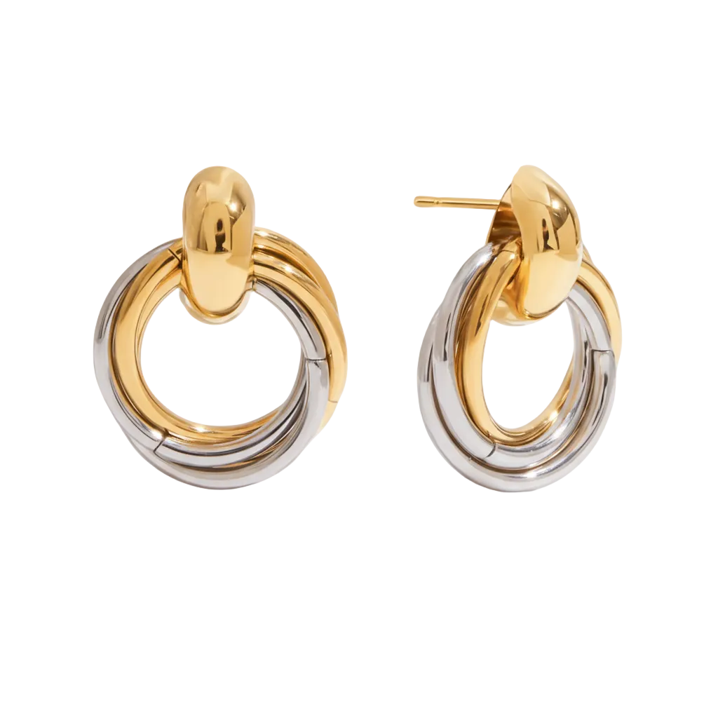 Ohrringe Bicolor Gold Silber Stecker Wasserfest Edelstahl 316L Modern