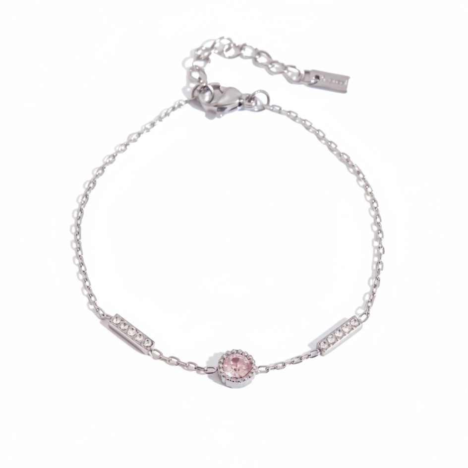 Armband Zirkonia Rosa Silber Finish Wasserfest Edelstahl 316L Elegant
