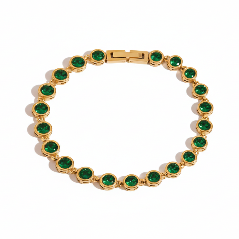 Armband Zirkonia Grün 18K Vergoldet Gold Wasserfest Edelstahl 316L  Elegant