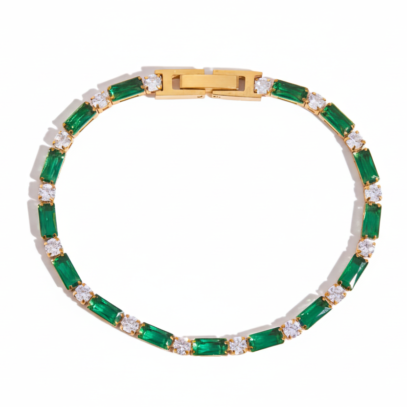 Tennis Armband 18K Vergoldet Zirkonia Grün Wasserfest Edelstahl 316L Elegant