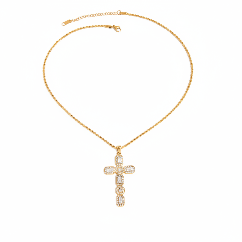 Halskette Suarez Kreuz Zirkonia 18K Vergoldet Wasserfest Edelstahl 316L