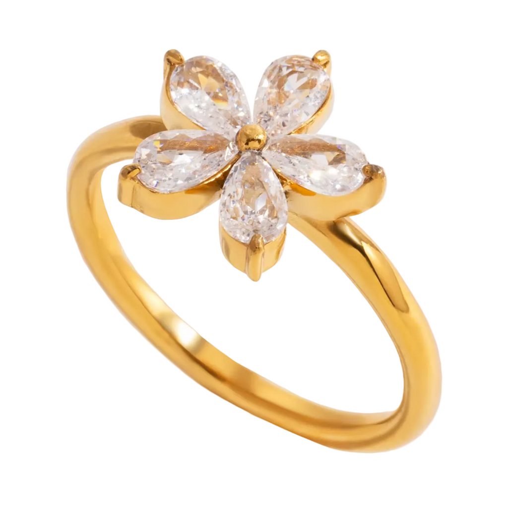 Ring Floresa Zirkonia 18K Vergoldet Wasserfest Edelstahl 316L Elegant