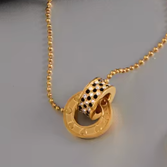 Halskette Doppelring Zirkonia 18K Vergoldet Wasserfest Edelstahl 316L Elegant