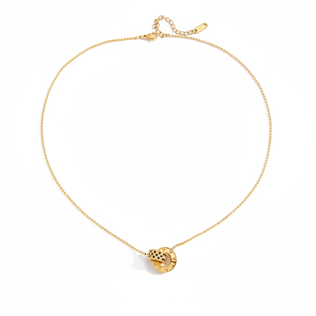 Halskette Doppelring Zirkonia 18K Vergoldet Wasserfest Edelstahl 316L Elegant
