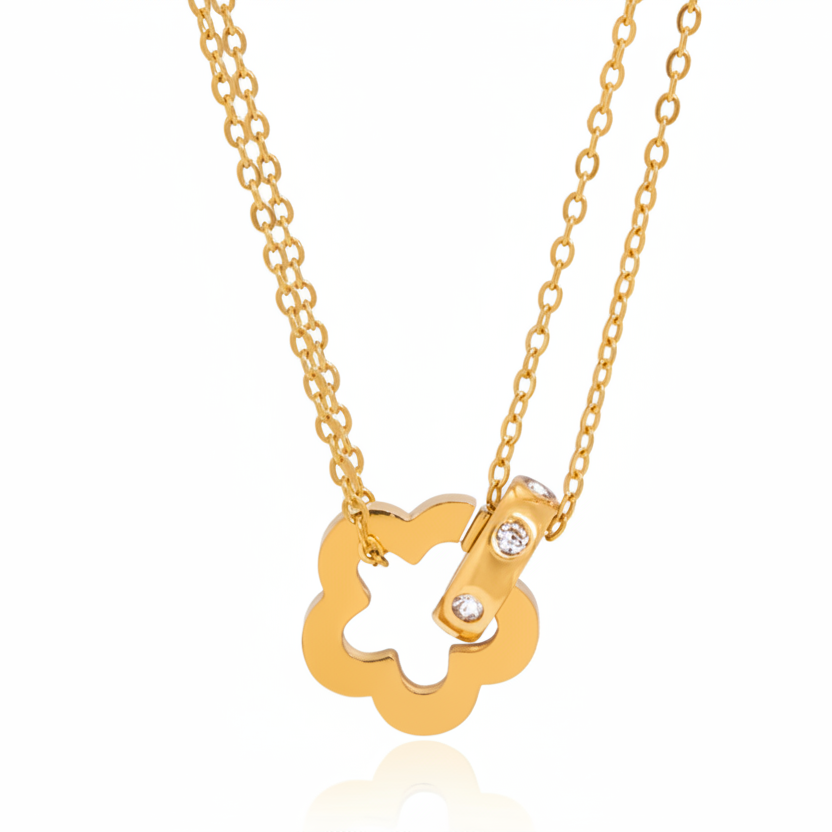 Halskette Kleeblatt Zirkonia 18K Vergoldet Wasserfest Edelstahl 316L Elegant