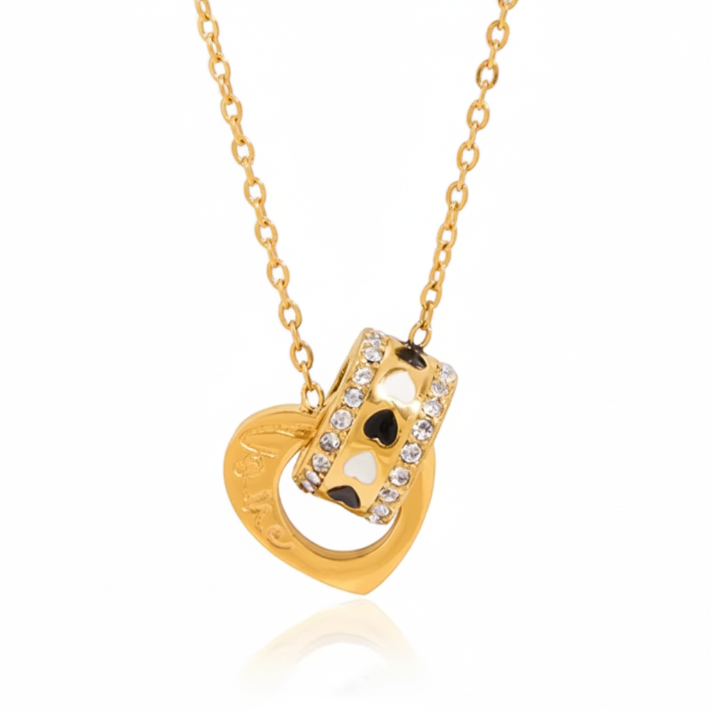 Halskette Herz Ring Zirkonia 18K Vergoldet Wasserfest Edelstahl 316L