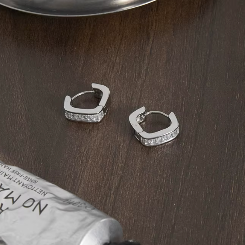 Creolen Zirkonia Silber Finish Wasserfest Edelstahl 316L Elegant Huggie