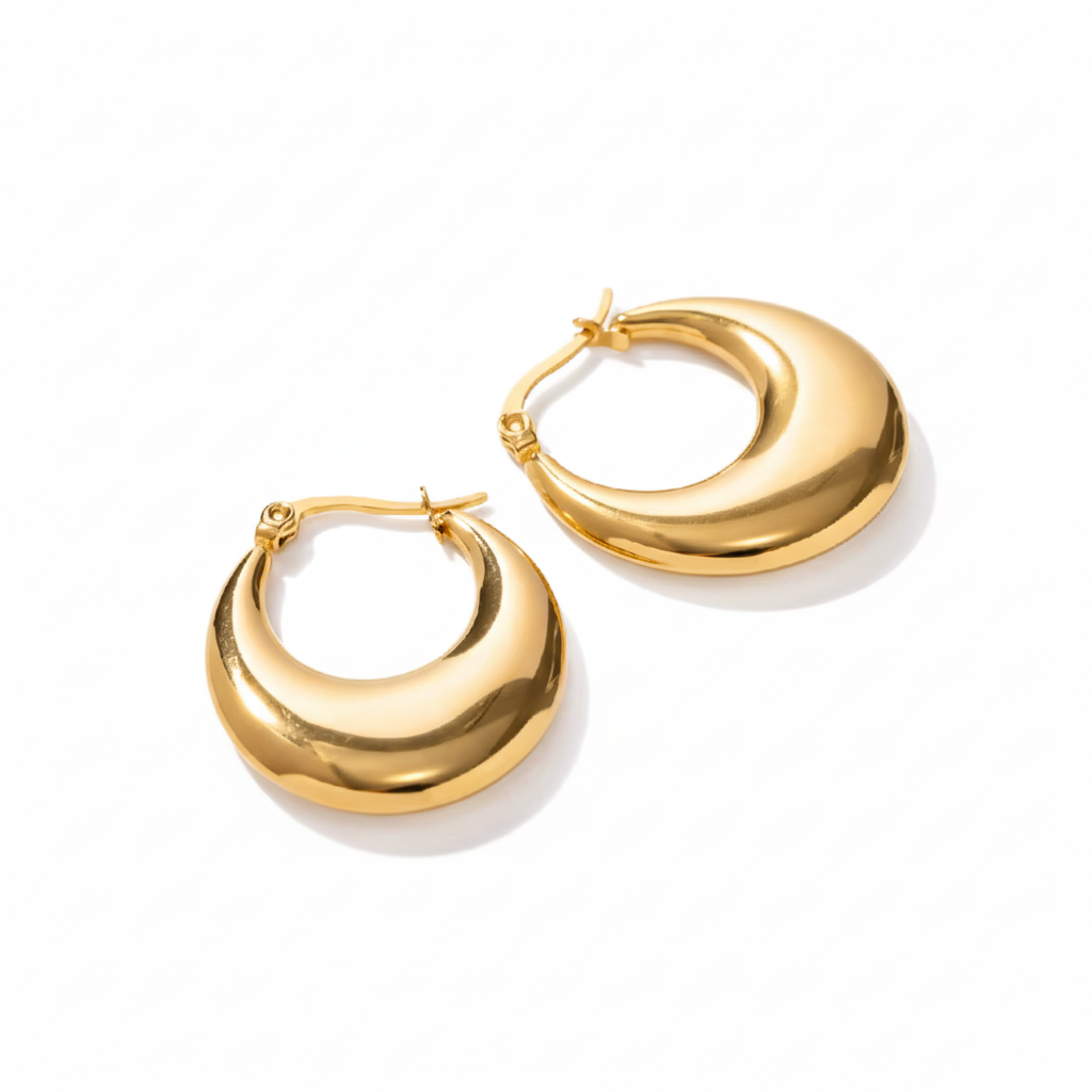 Creolen Armonara Chunky 18K Vergoldet Wasserfest Edelstahl 316L Breit Statement