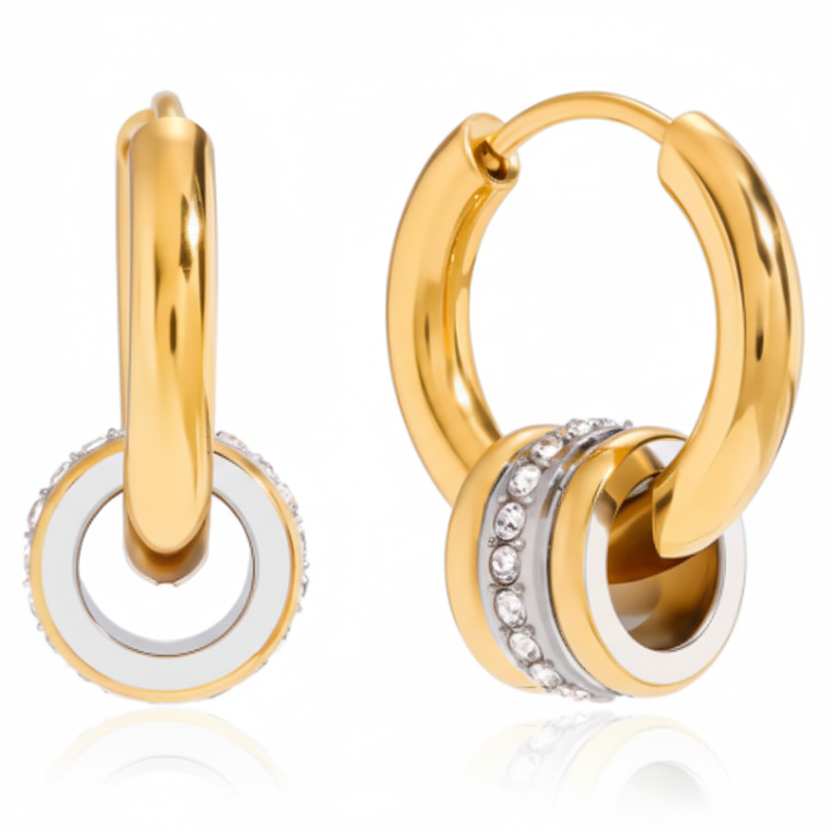 Creolen Capriora Bicolor 18K Vergoldet Zirkonia Ring Anhänger Wasserfest Edelstahl 316L