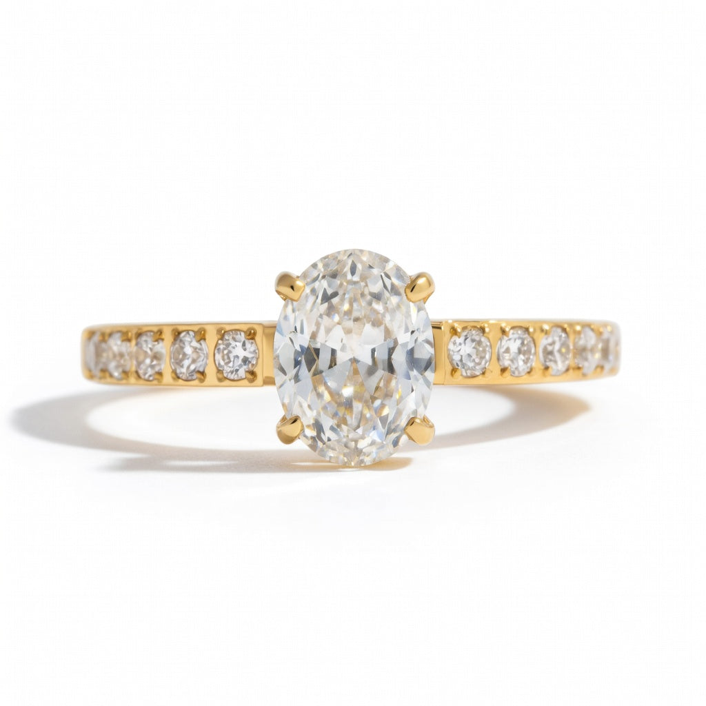 Ring Eternara Pavé Solitär 18K Vergoldet Halb Eternity Wasserfest Edelstahl 316L Oval Weiß