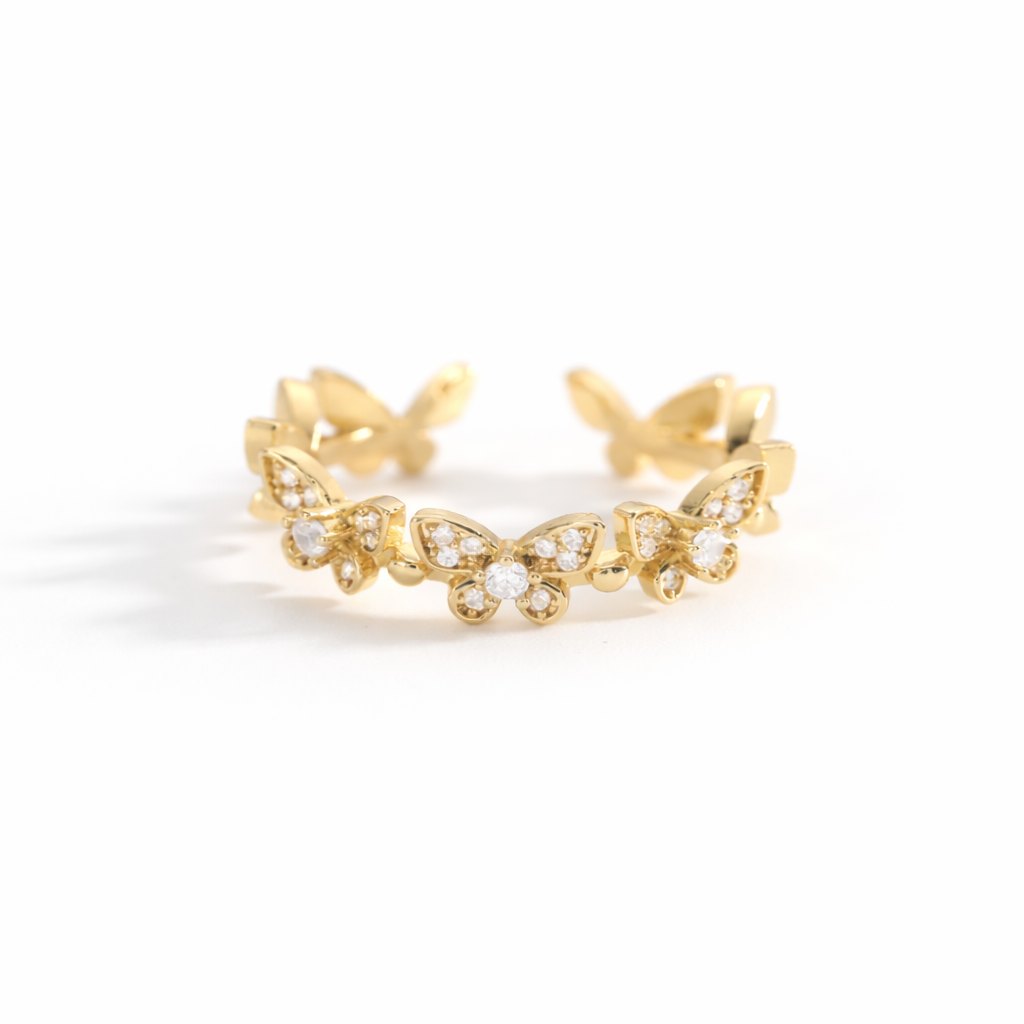 Ring Schmetterling 18K Vergoldet Zirkonia Verstellbar Wasserfest Edelstahl 316L Verspielt