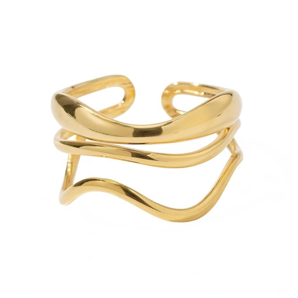 Geschwungener 18K Vergoldeter Ring Wasserfest Edelstahl 316L Verstellbar 